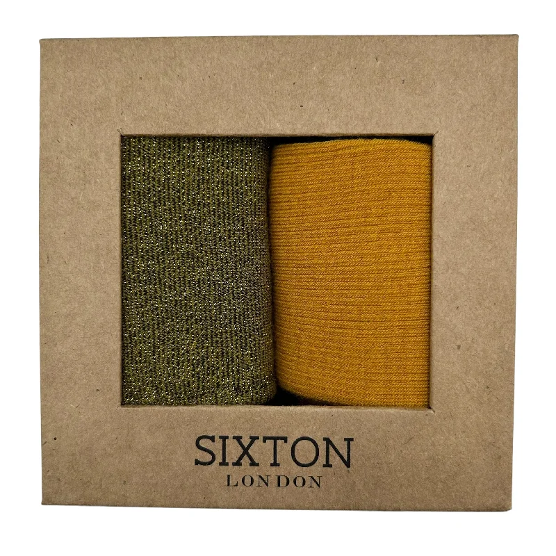 Olive Tokyo and Barcelona mustard sock box duo