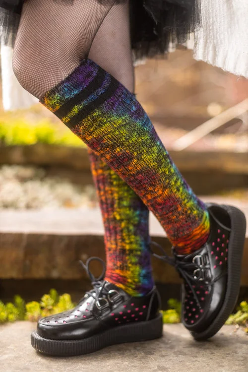 Top-Striped Tie Dyed Marled Slouch Knee Socks