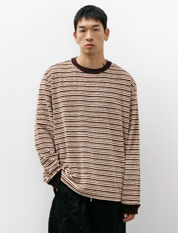 Big Tee LS Velour Stripe Pink/Brown