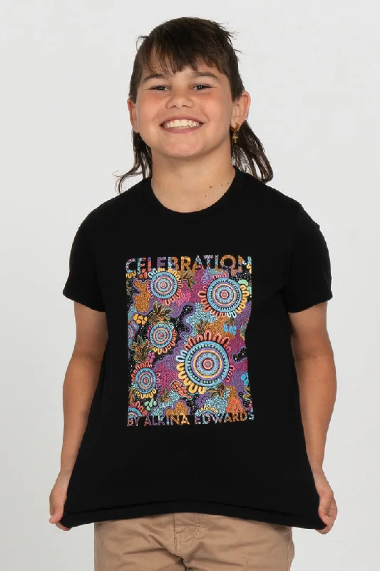 Celebration (Full Print) Black Cotton Crew Neck Kids T-Shirt