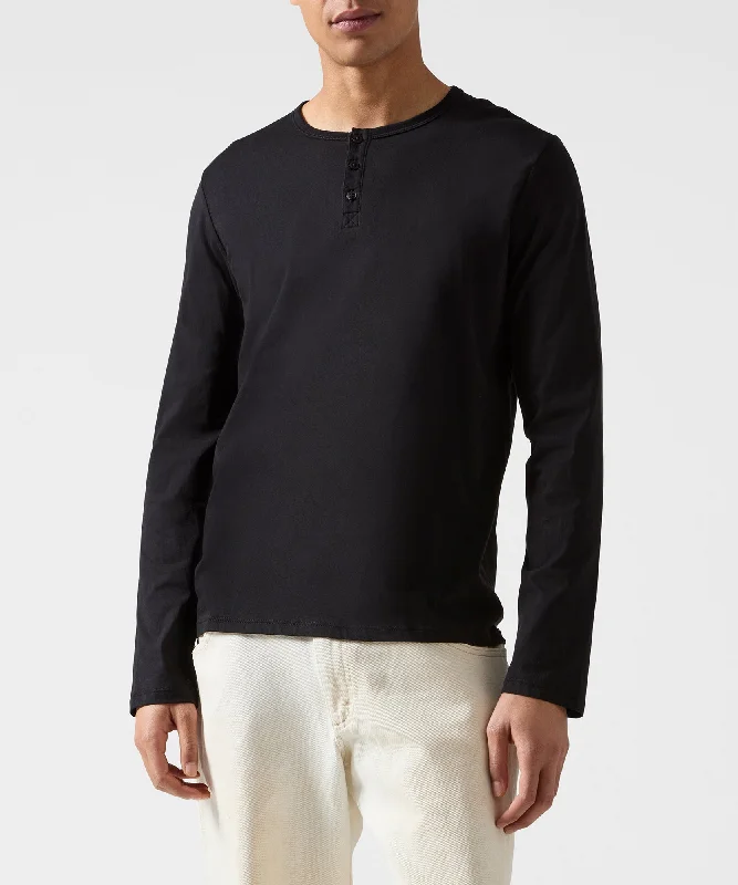 Classic Jersey Long Sleeve Henley - Black