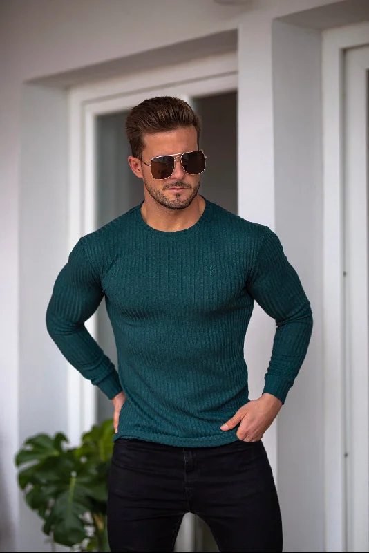 Father Sons Classic Forest Green Ribbed Knit Jumper - FSH611