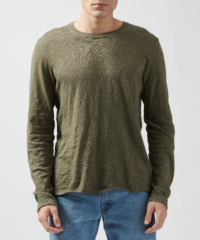 Slub Jersey Long Sleeve Destroyed Wash Tee - Army