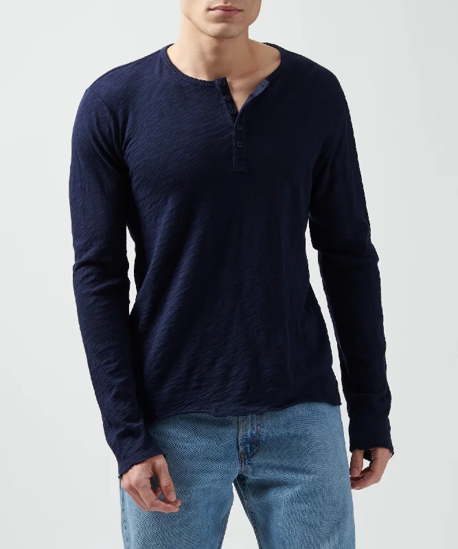 Slub Jersey Destroyed Wash Henley - Midnight