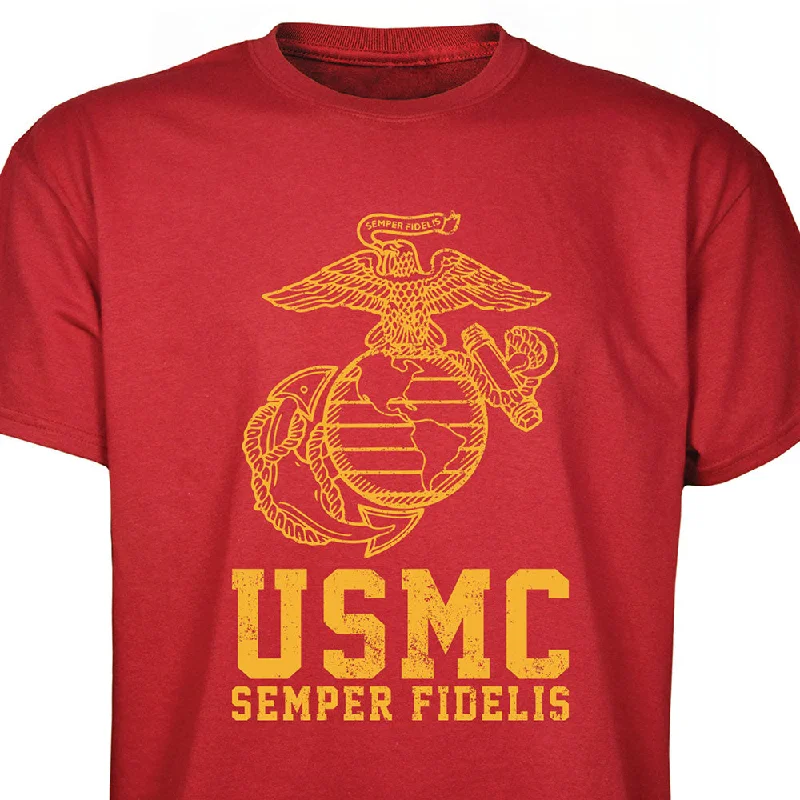 USMC Semper Fidelis T-shirt Gold on Red