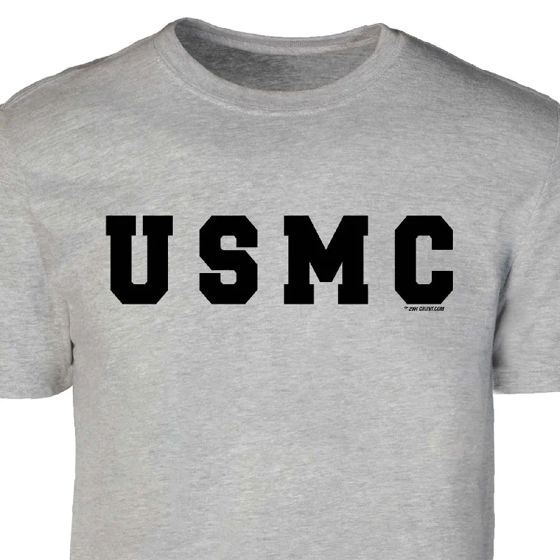 USMC Bold Black Letters on Gray T-shirt