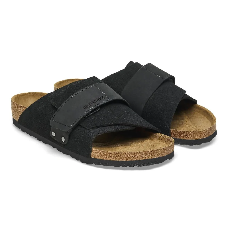 Men's Kyoto Nubuck Suede Leather Slide In Black