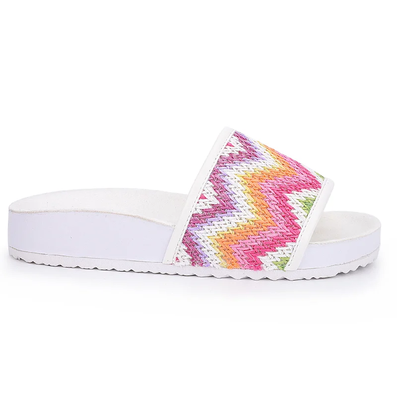 Miss Amber Slide in White Multi Zig Zag - Kids