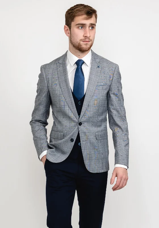 Remus Uomo Mario Puppytooth Overcheck Blazer, Blue & Grey