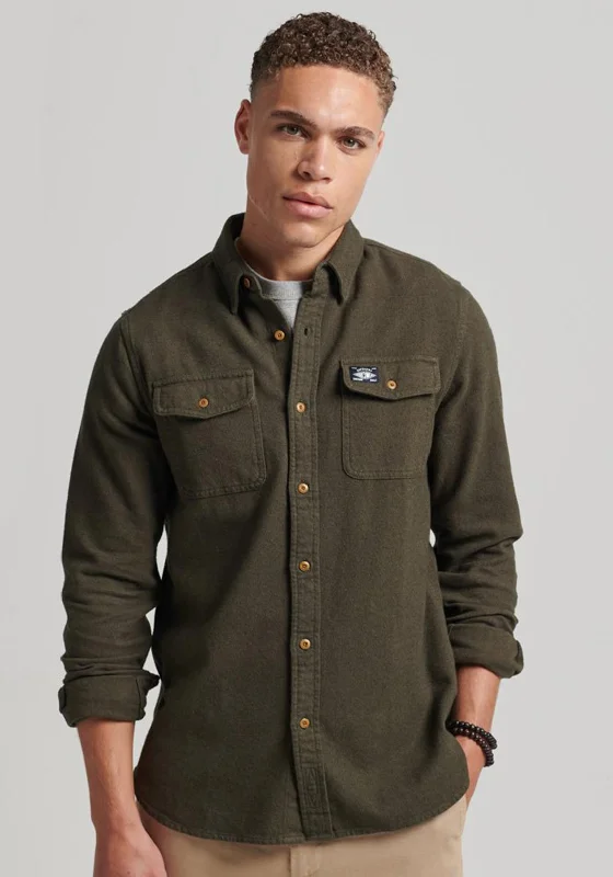 Superdry Vintage Trailsman Flannel Shirt, Dark Khaki