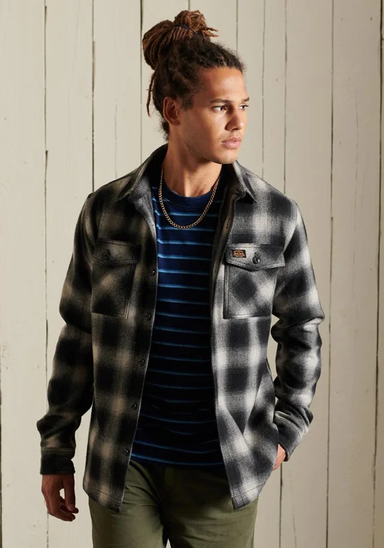 Superdry Vintage Wool Zip Overshirt, Roscoe Check Ecru