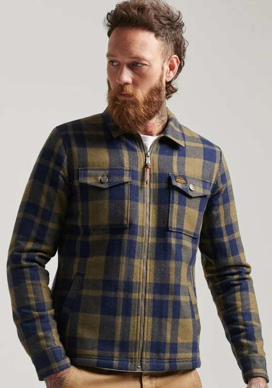 Superdry Vintage Wool Zip Overshirt, Roscoe Check Olive