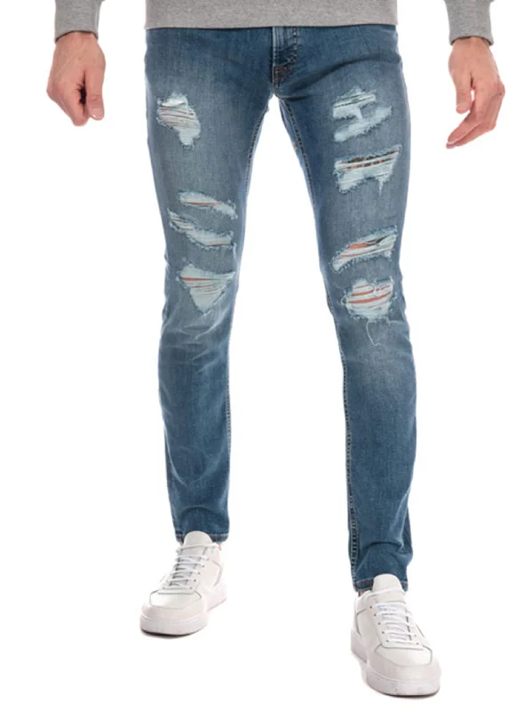 Men's Ripped Skinny Jeans,Dark Blue