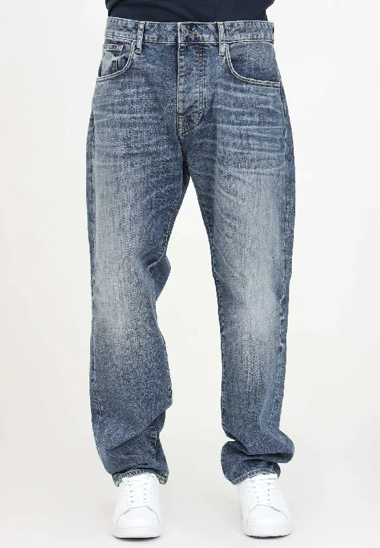 Jeans loose fit in denim blu sfumato da uomo