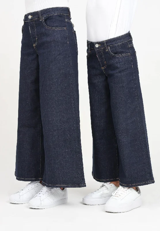 Jeans wide per donna e bambina in denim blu scuro