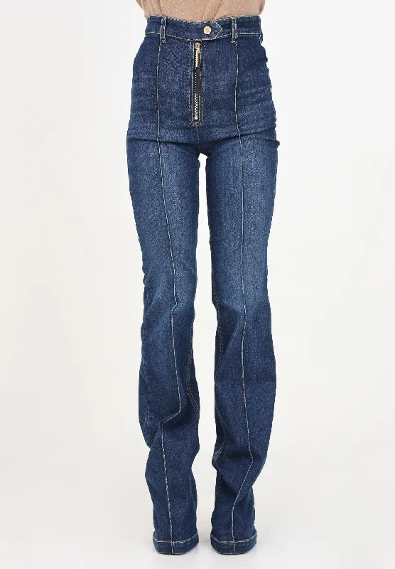 Jeans a zampa in denim blu da donna