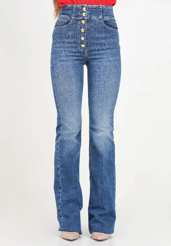 Jeans a zampa in denim chiaro da donna