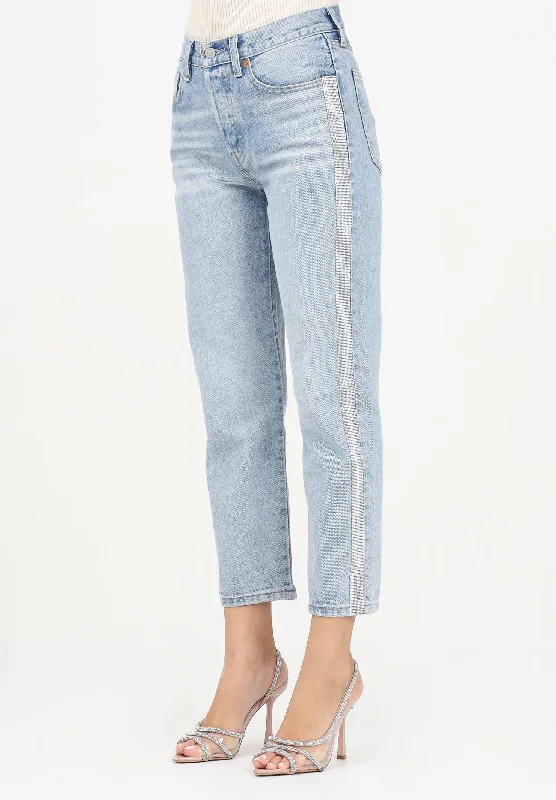 Jeans 501® Cropped in denim chiaro da donna con strass laterali