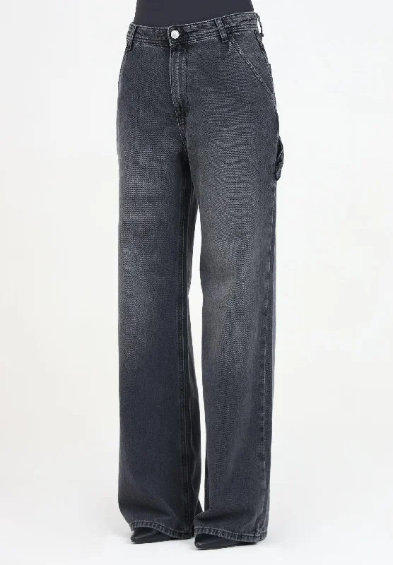 Jeans cargo in denim nero da donna