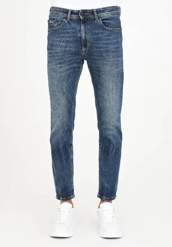 Jeans skinny in denim blu da uomo