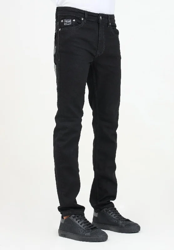 Jeans skinny nero da uomo con logo