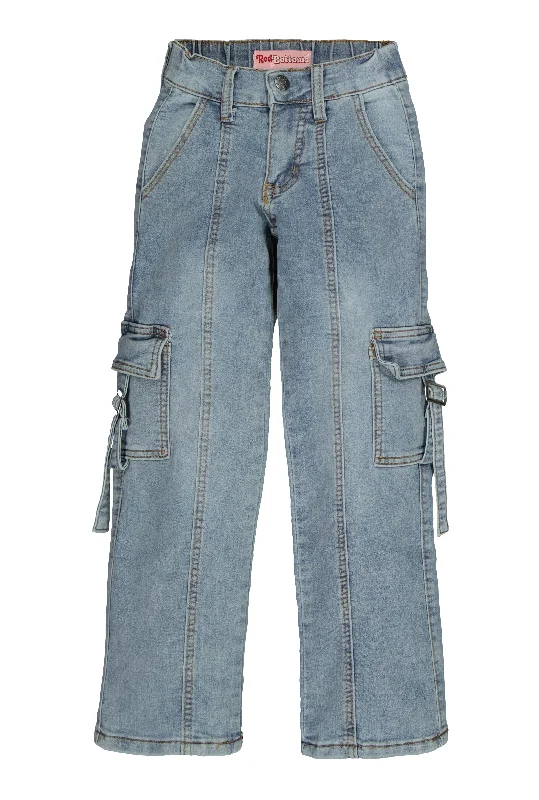 Girls Acid Wash Buckle Cargo Jeans