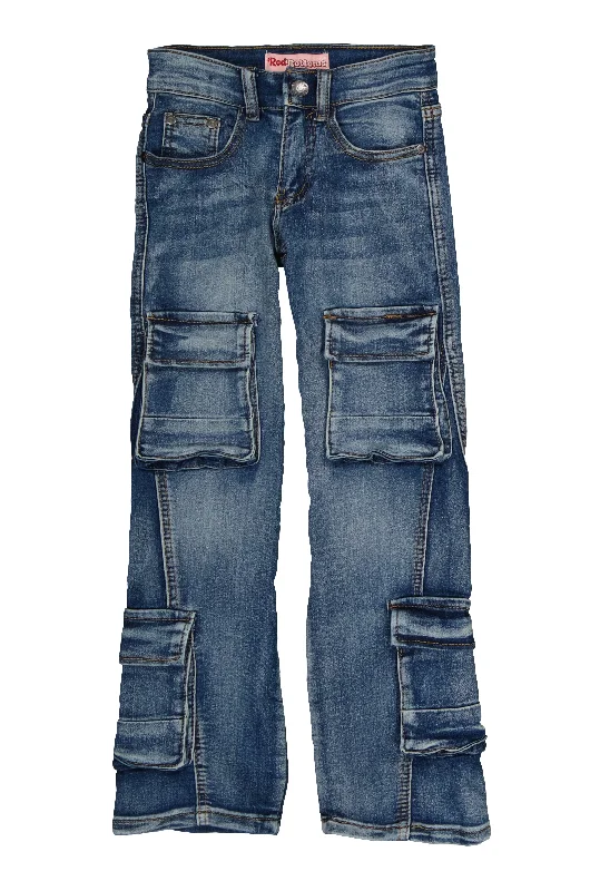 Girls Whiskered Cargo Wide Leg Jeans