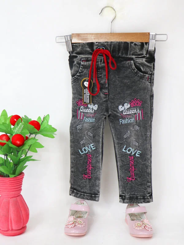 GJ01 Girls Stretchable Jeans 3Yrs - 8Yrs Love Black