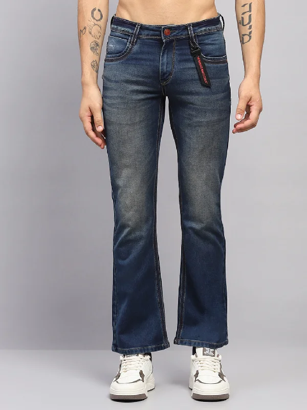 Men Blue Solid Boot Cut Denim