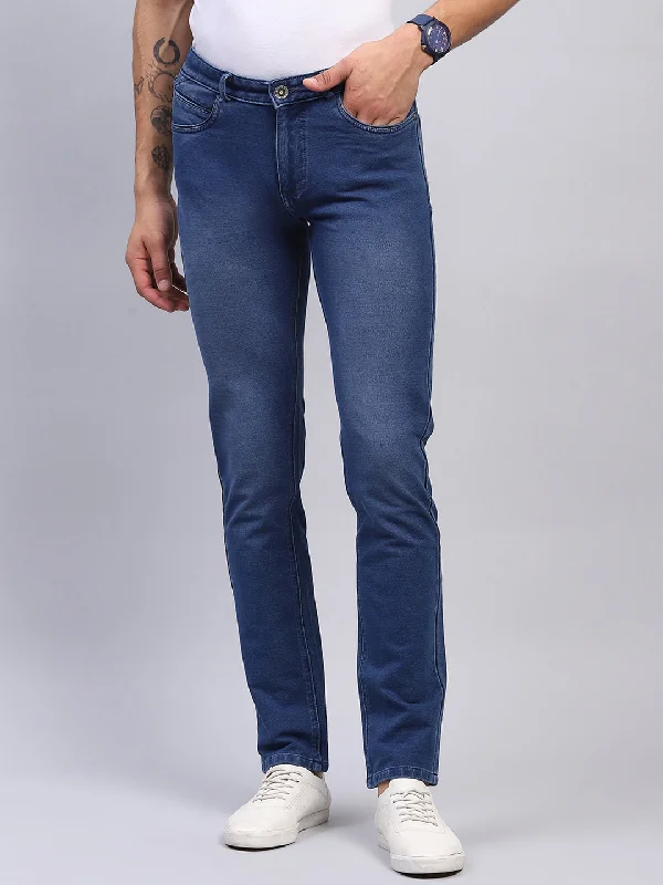 Men Blue Solid Narrow Fit Denim